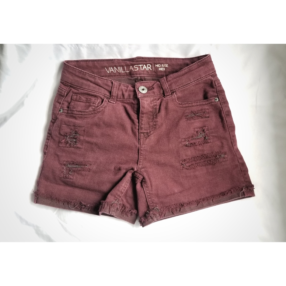 Mid-Rise Distressed Deep Purple Shorts